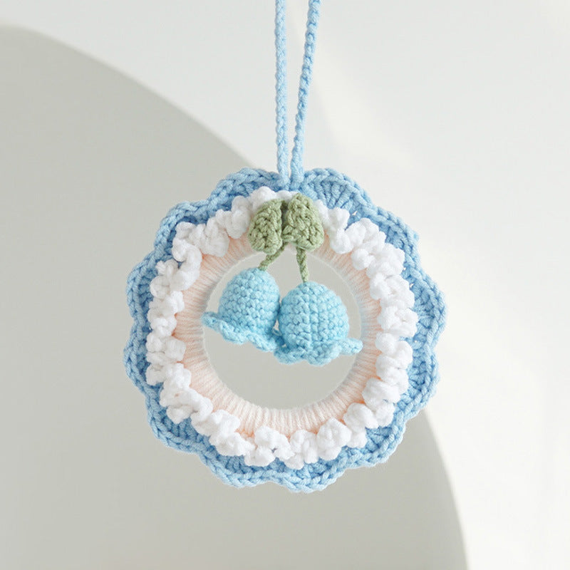 Crochet Flower Car Mirror Hanging Plant Knitted Flowers Car Decor Accessories