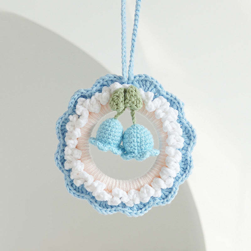 Crochet Flower Car Mirror Hanging Plant Knitted Flowers Car Decor Accessories