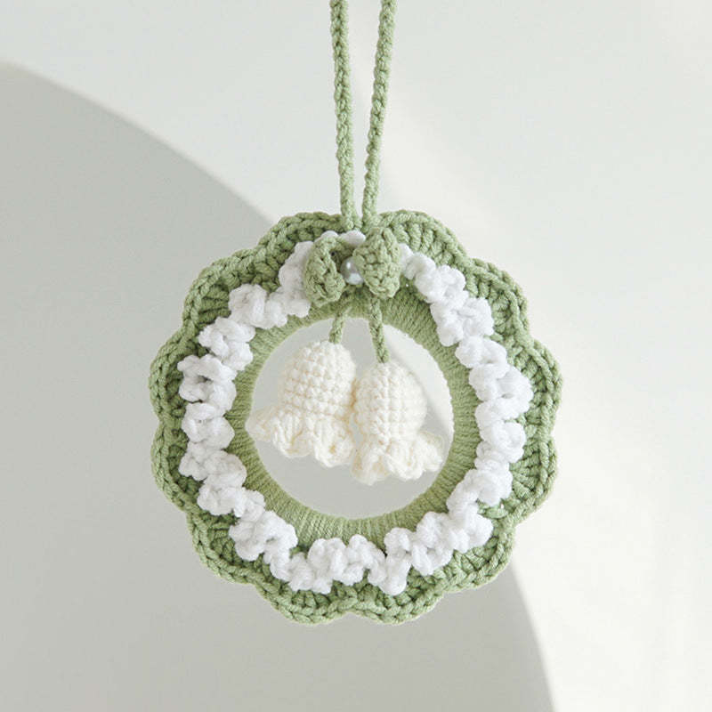 Crochet Flower Car Mirror Hanging Plant Knitted Flowers Car Decor Accessories