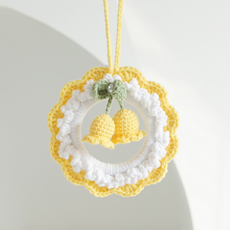 Crochet Flower Car Mirror Hanging Plant Knitted Flowers Car Decor Accessories