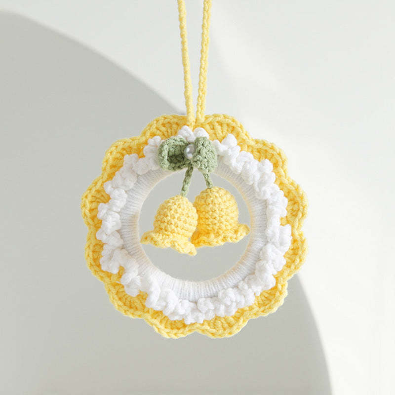 Crochet Flower Car Mirror Hanging Plant Knitted Flowers Car Decor Accessories