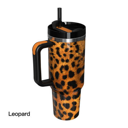 40oz Insulated Mug with Handle and Straw Wild Animals Pattern Stainless Steel Travel Cup Gift for Family Friends Couples
