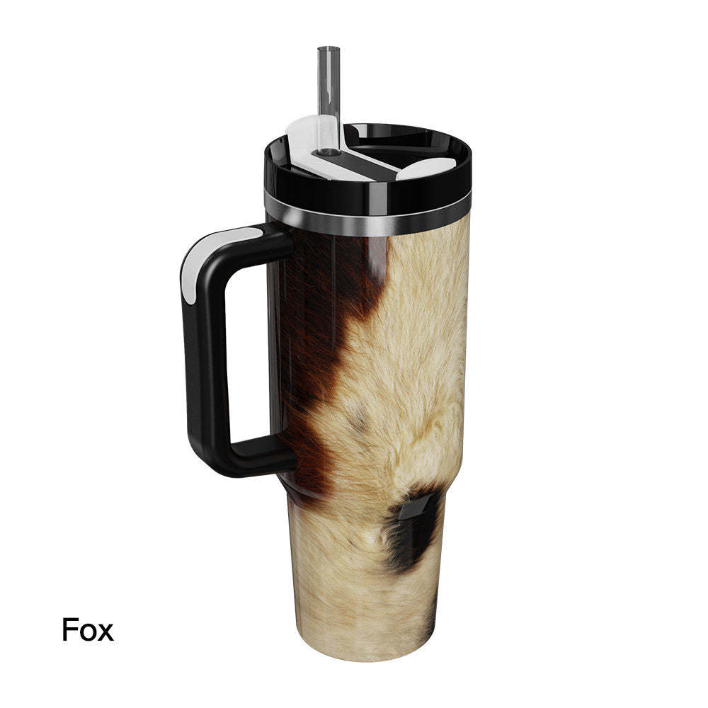40oz Insulated Mug with Handle and Straw Wild Animals Pattern Stainless Steel Travel Cup Gift for Family Friends Couples