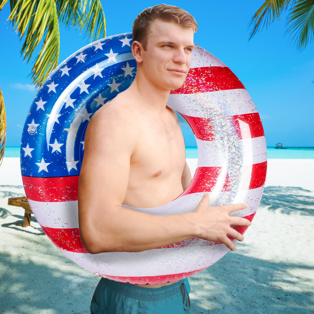 Inflatable Pool Float Tube Cool USA Flag Design Water Swimming Ring for Beach Lake Pool