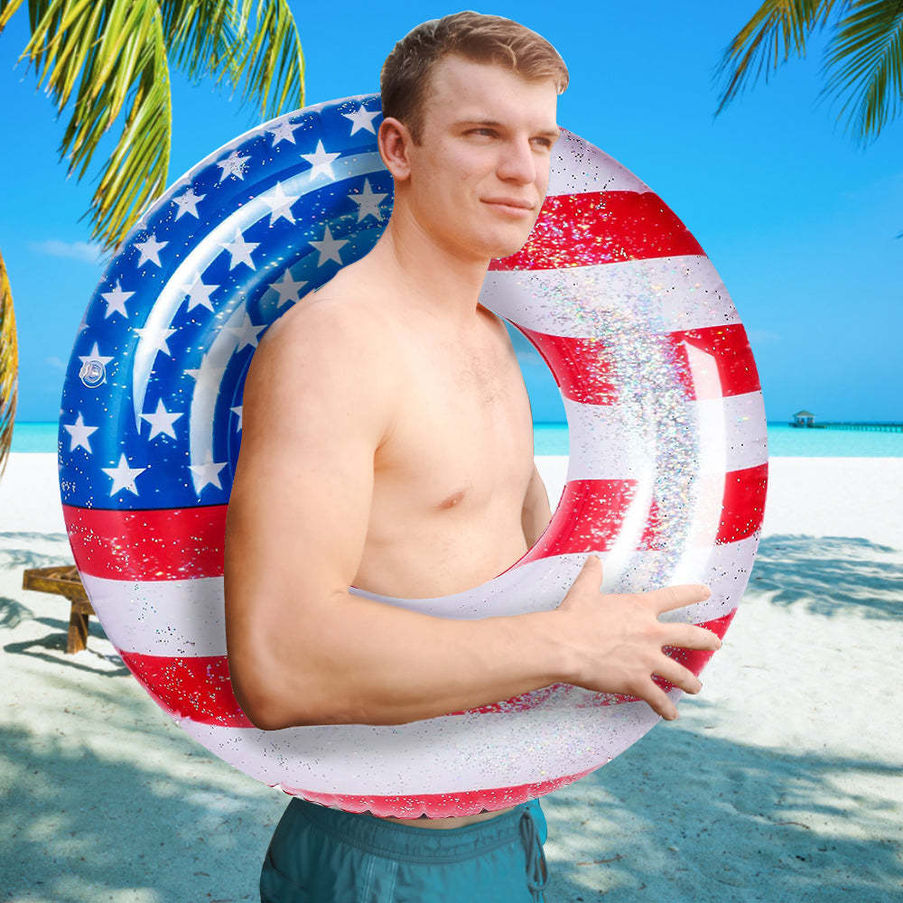 Inflatable Pool Float Tube Cool USA Flag Design Water Swimming Ring for Beach Lake Pool