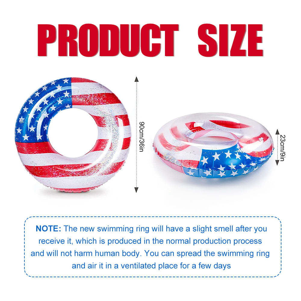 Inflatable Pool Float Tube Cool USA Flag Design Water Swimming Ring for Beach Lake Pool
