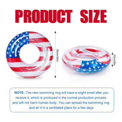 Inflatable Pool Float Tube Cool USA Flag Design Water Swimming Ring for Beach Lake Pool