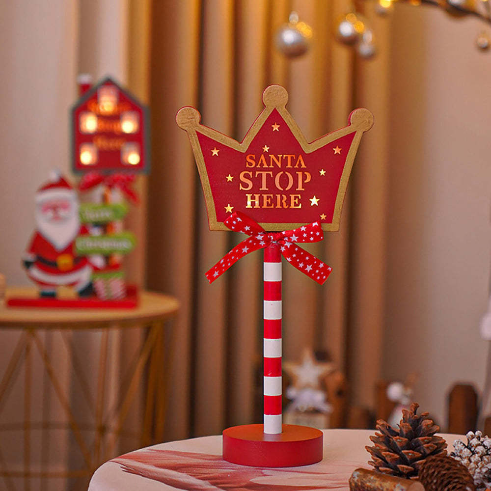 LED Wooden Christmas Light Board For Home Santa Stop Here First Sign Christmas Decoration