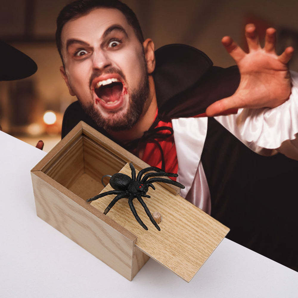 Spider Prank Scare Box Wooden Surprise Candy Box Joke Toys Gag Gift for Halloween