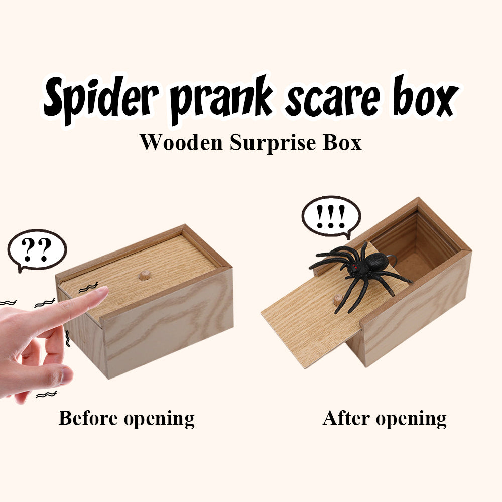 Spider Prank Scare Box Wooden Surprise Candy Box Joke Toys Gag Gift for Halloween