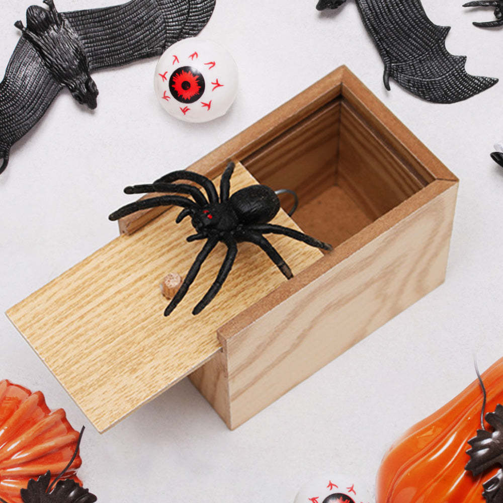 Spider Prank Scare Box Wooden Surprise Candy Box Joke Toys Gag Gift for Halloween