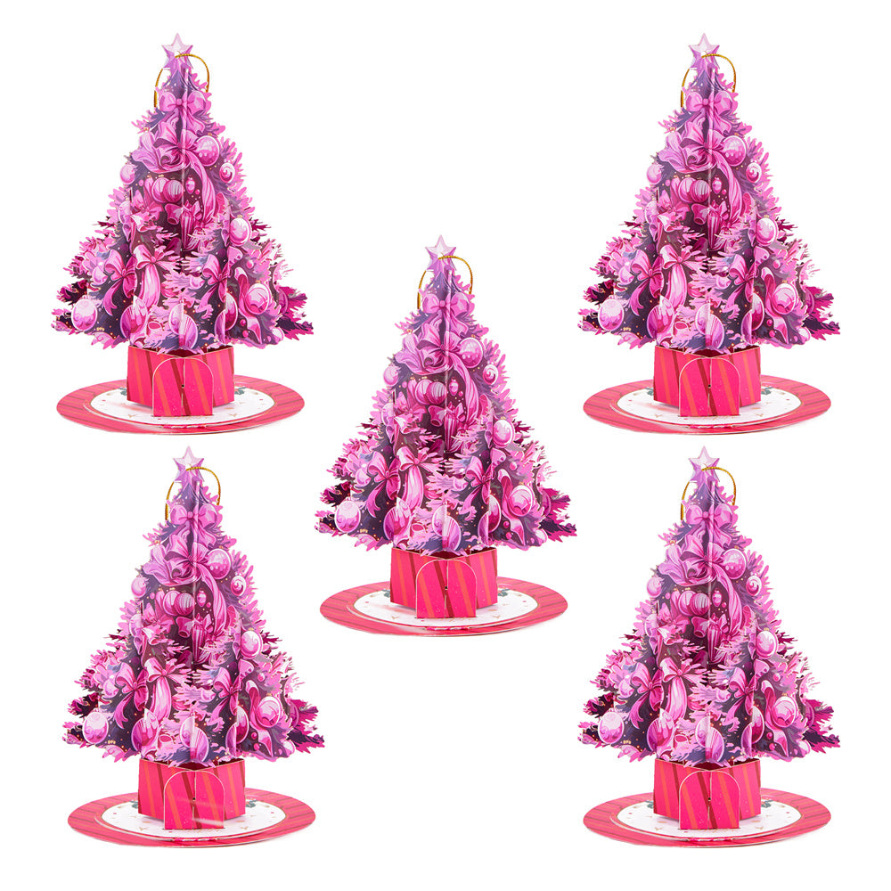 5 Pcs Christmas Tree Ornaments Christmas 3D Pop Up Greeting Card
