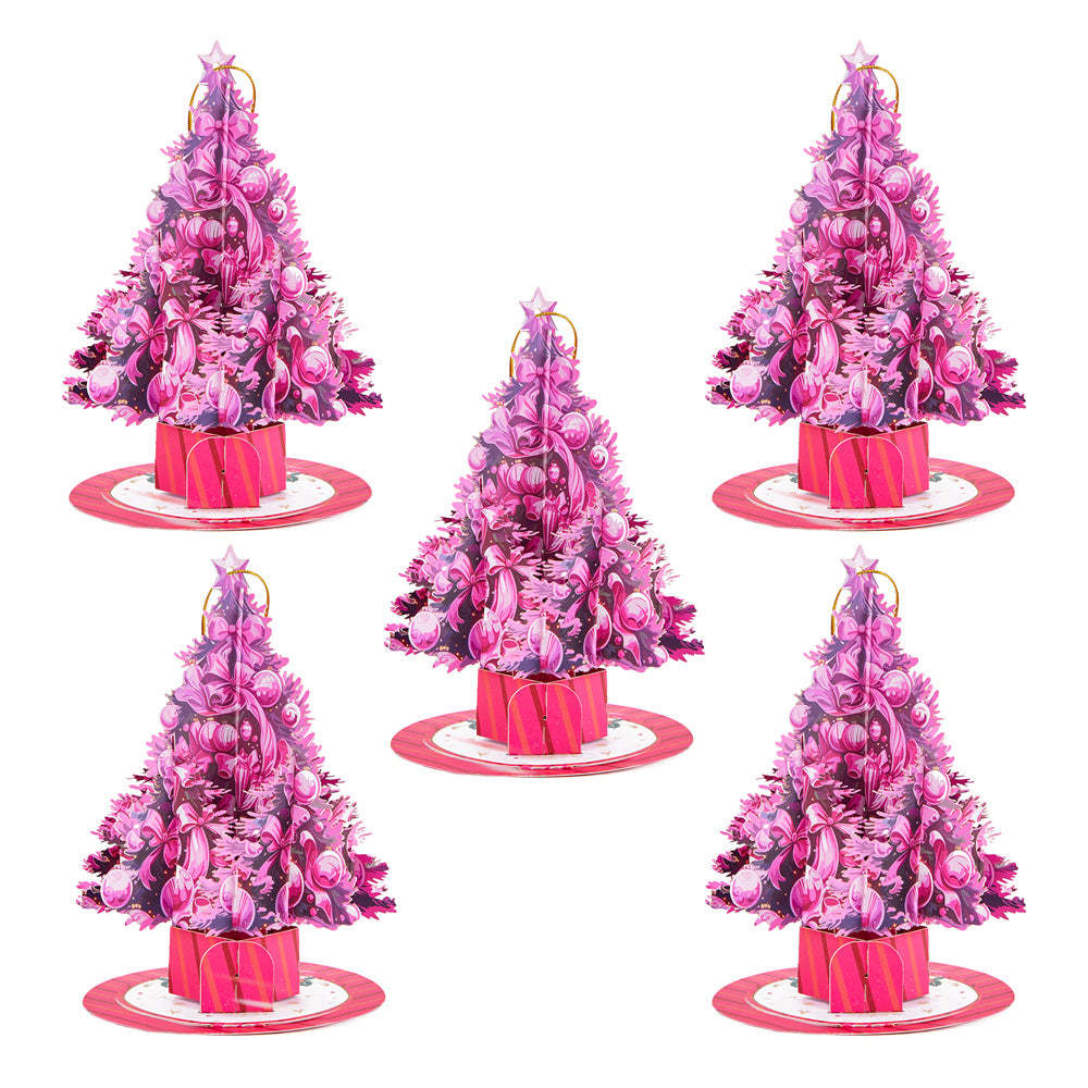 5 Pcs Christmas Tree Ornaments Christmas 3D Pop Up Greeting Card
