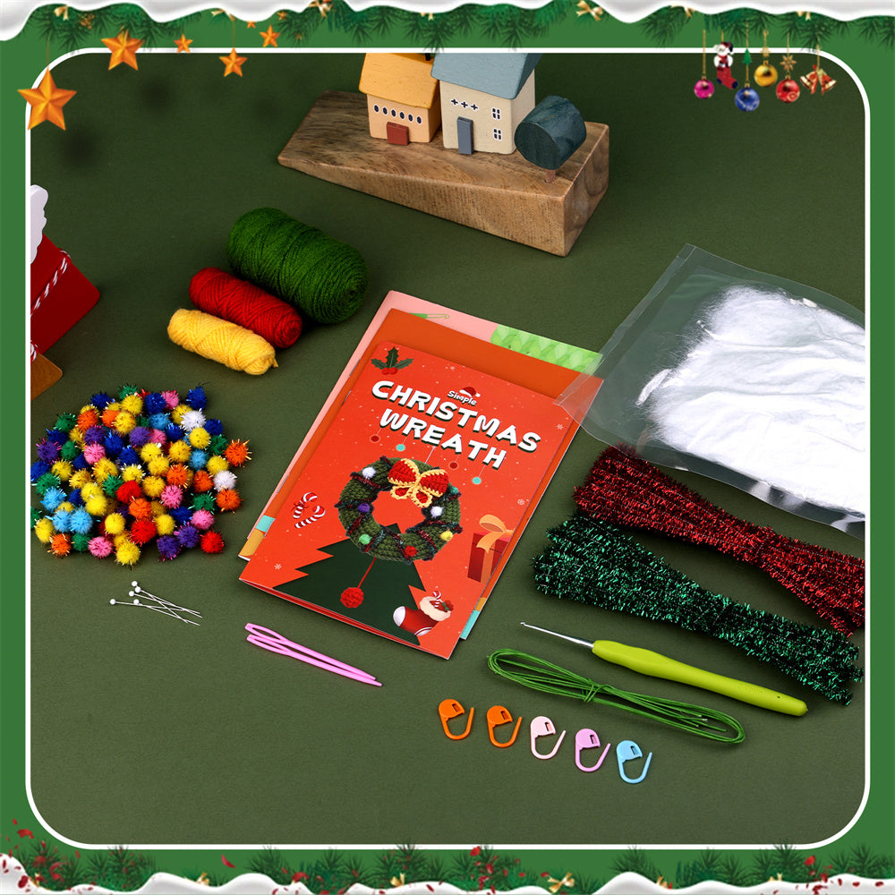 Christmas Wreath DIY Crochet Kit for Beginners with Step-by-Step Video Tutorials Gifts for Adults and Kids