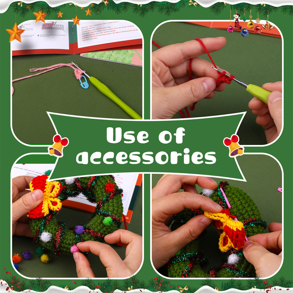 Christmas Wreath DIY Crochet Kit for Beginners with Step-by-Step Video Tutorials Gifts for Adults and Kids