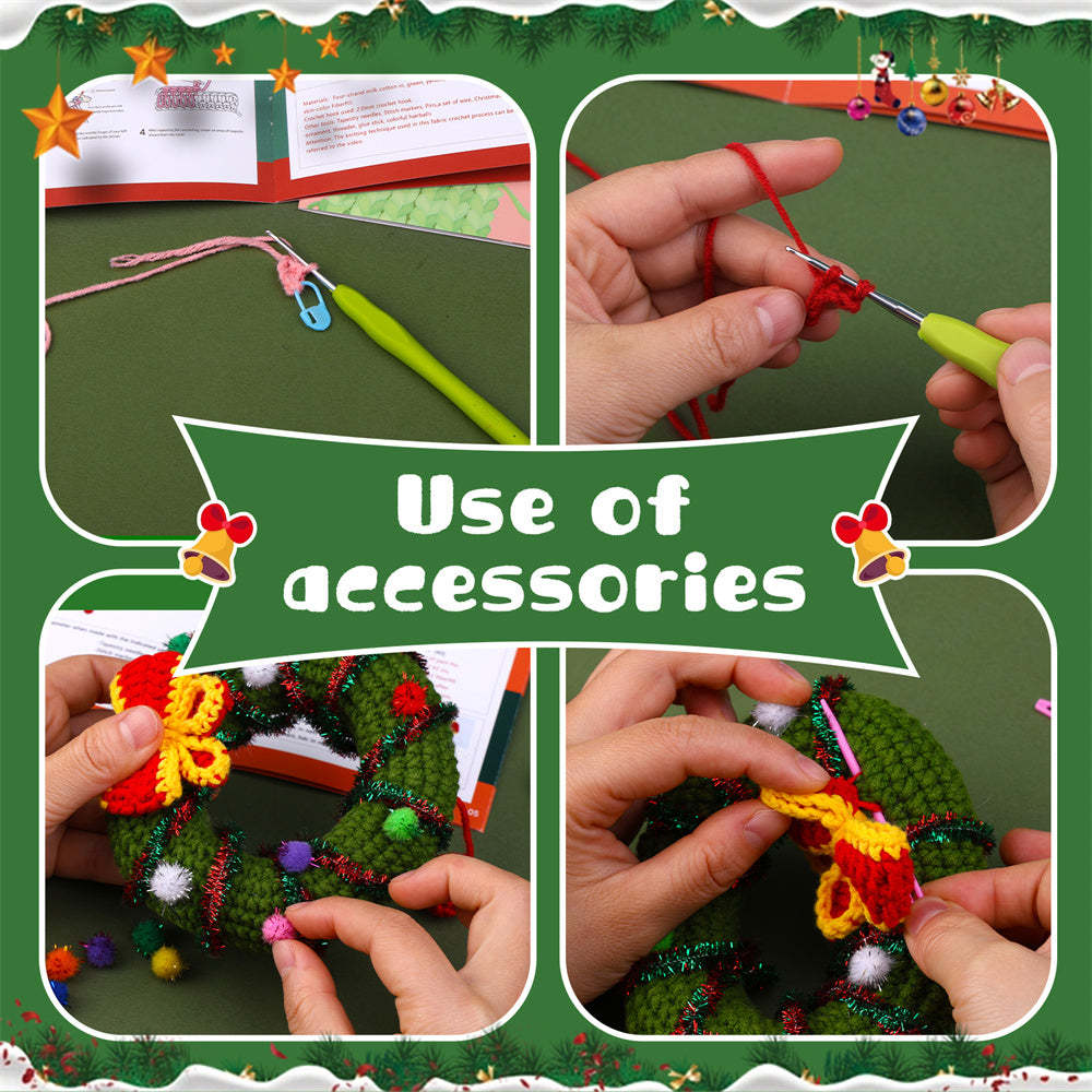 Christmas Wreath DIY Crochet Kit for Beginners with Step-by-Step Video Tutorials Gifts for Adults and Kids