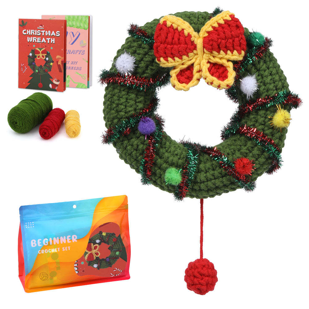 Christmas Wreath DIY Crochet Kit for Beginners with Step-by-Step Video