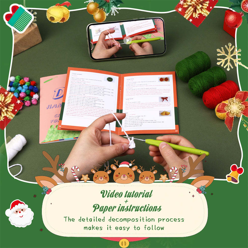 Christmas Wreath DIY Crochet Kit for Beginners with Step-by-Step Video Tutorials Gift for Adults and Kids