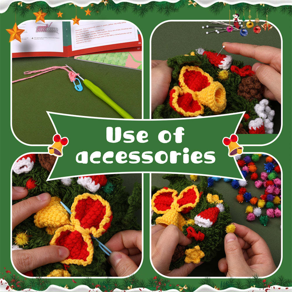 Christmas Wreath DIY Crochet Kit for Beginners with Step-by-Step Video Tutorials Gift for Adults and Kids
