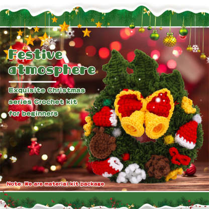 Christmas Wreath DIY Crochet Kit for Beginners with Step-by-Step Video Tutorials Gift for Adults and Kids