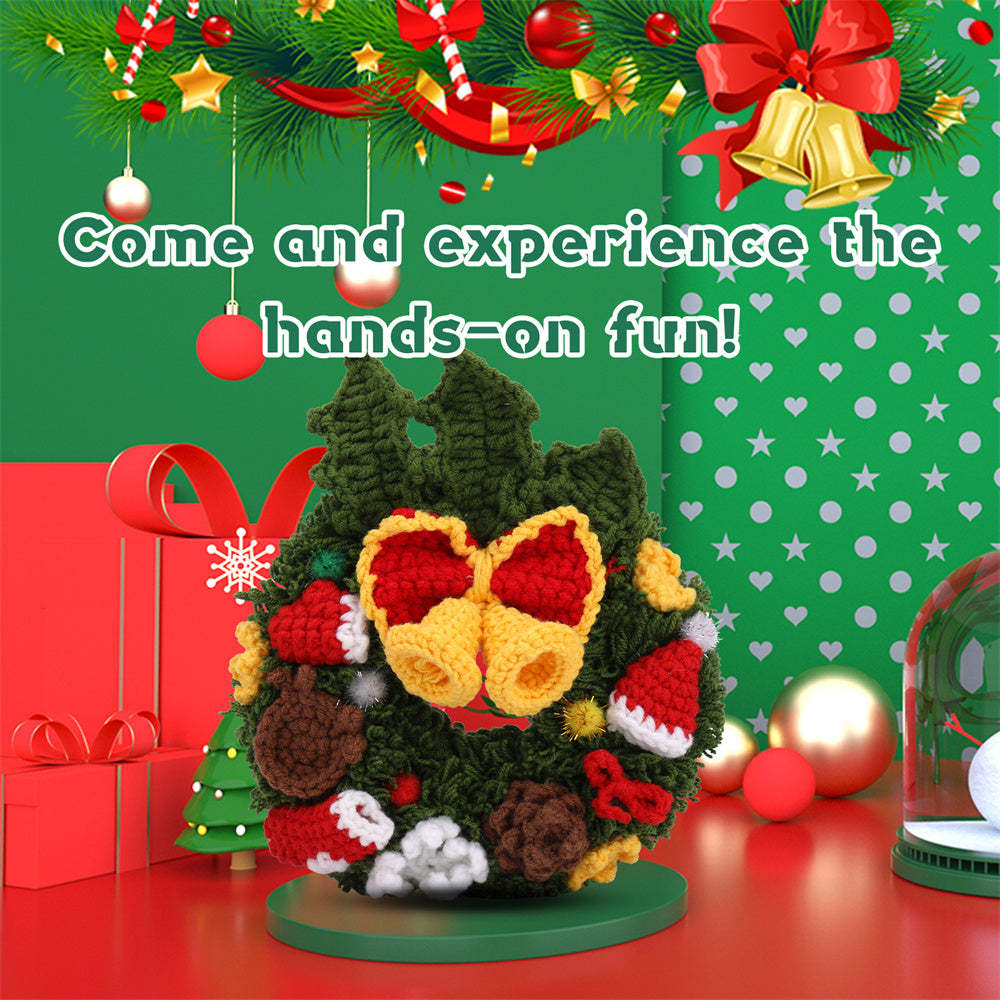 Christmas Wreath DIY Crochet Kit for Beginners with Step-by-Step Video Tutorials Gift for Adults and Kids