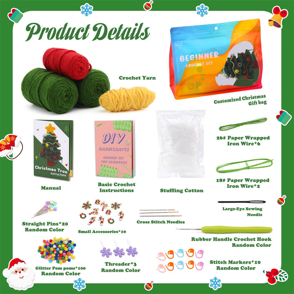 Christmas Tree DIY Crochet Kit for Beginners with Step-by-Step Video Tutorials Gift for Adults and Kids