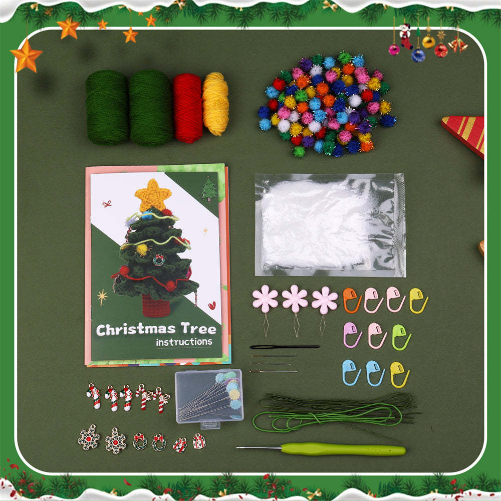 Christmas Tree DIY Crochet Kit for Beginners with Step-by-Step Video Tutorials Gift for Adults and Kids