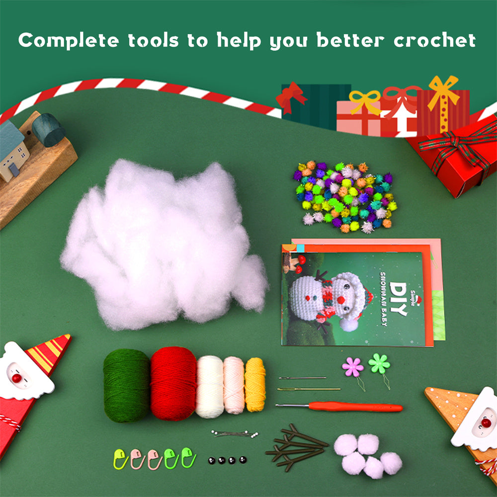 Christmas Snowman DIY Crochet Kit for Beginners with Step-by-Step Video Tutorials Gift for Adults and Kids