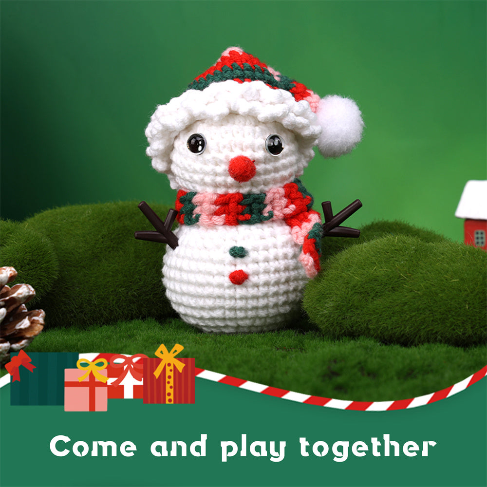 Christmas Snowman DIY Crochet Kit for Beginners with Step-by-Step Video Tutorials Gift for Adults and Kids