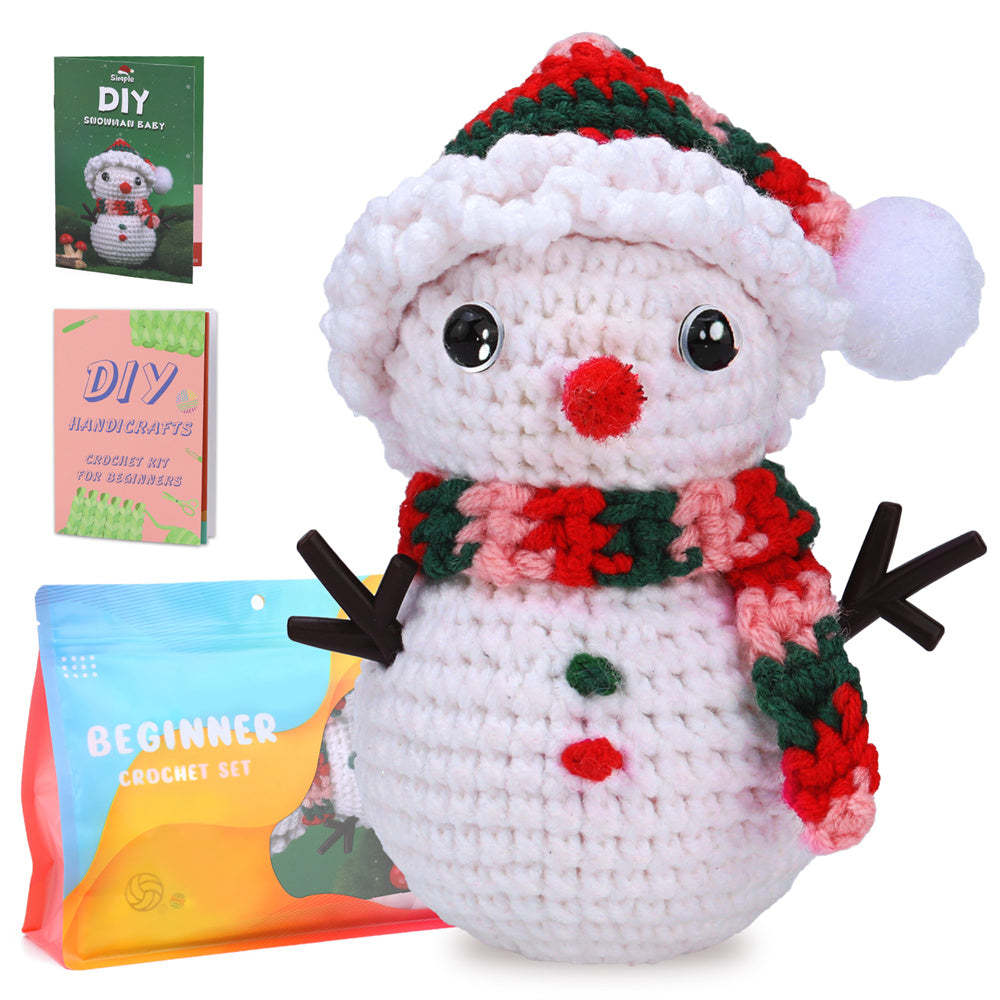 Christmas Snowman DIY Crochet Kit for Beginners with Step-by-Step Vide
