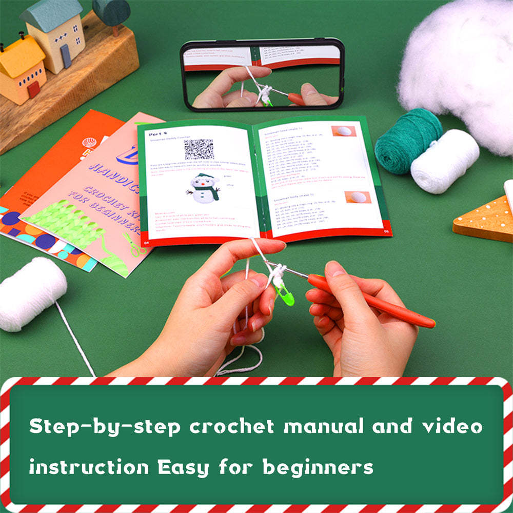 Christmas Snowman DIY Crochet Kit for Beginners with Step-by-Step Video Tutorials Gift for Adults and Kids