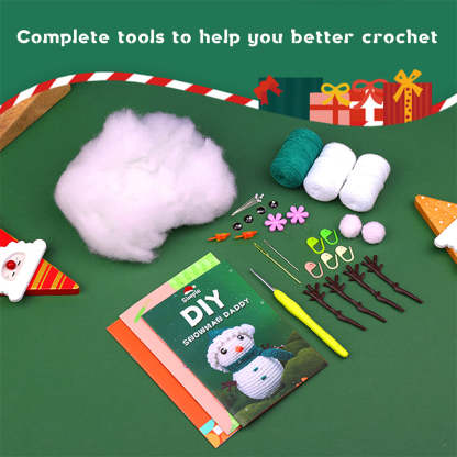 Christmas Snowman DIY Crochet Kit for Beginners with Step-by-Step Video Tutorials Gift for Adults and Kids