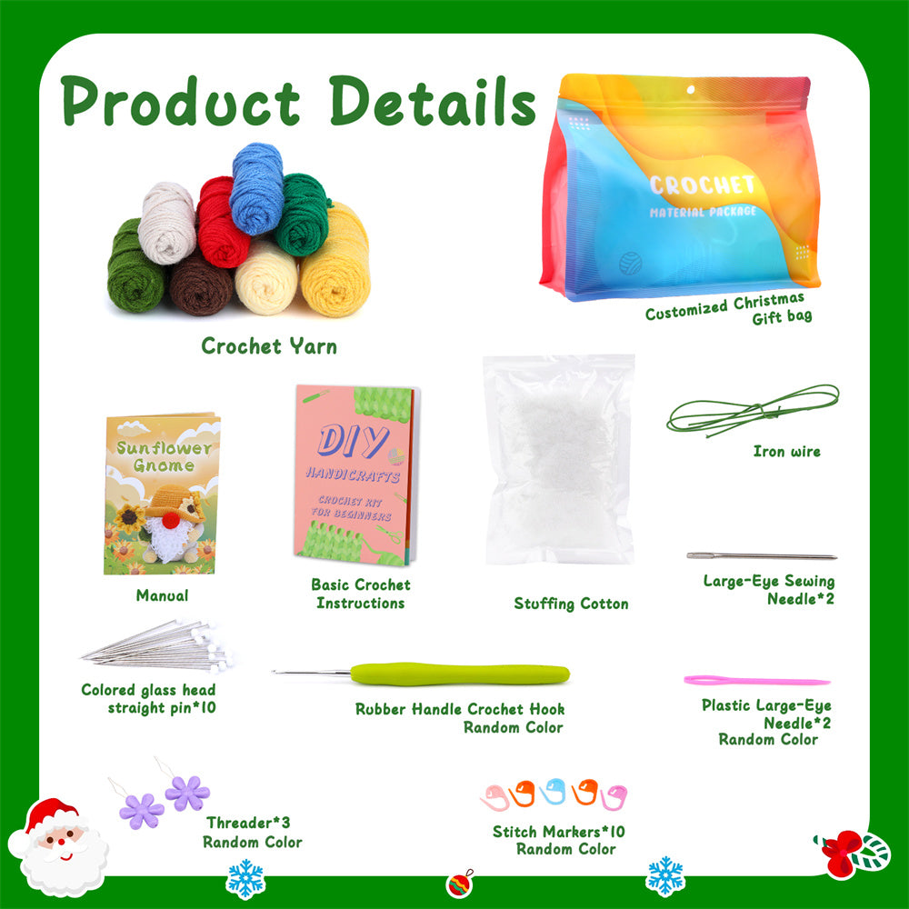 Christmas Gnome DIY Crochet Kit for Beginners with Step-by-Step Video Tutorials Gift for Adults and Kids