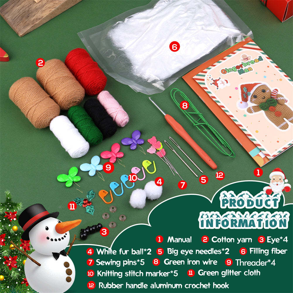 Christmas Gingerbread Man DIY Crochet Kit for Beginners with Step-by-Step Video Tutorials Gifts for Adults and Kids