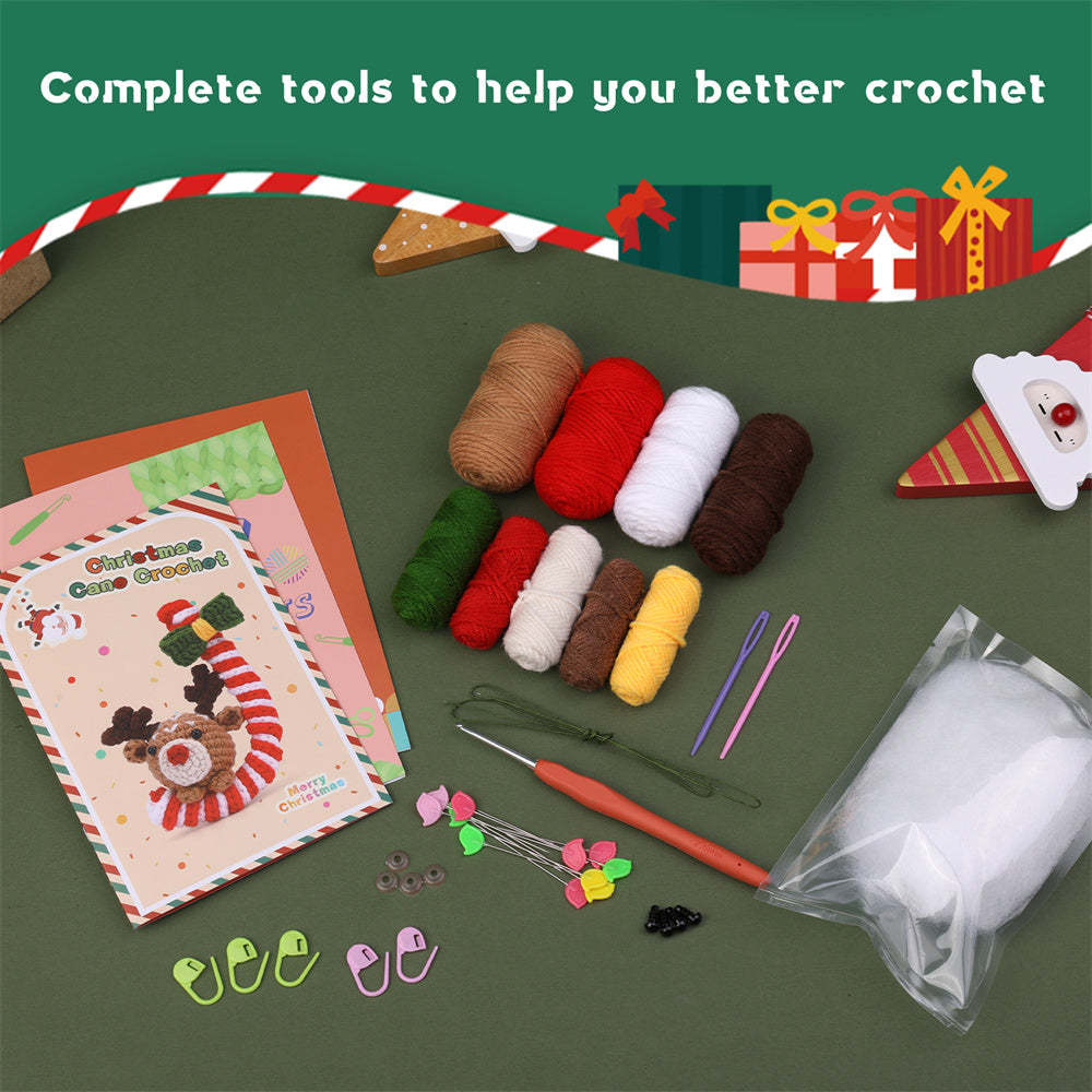 Christmas Crutch Deer DIY Crochet Kit for Beginners with Step-by-Step Video Tutorials Gifts for Adults and Kids