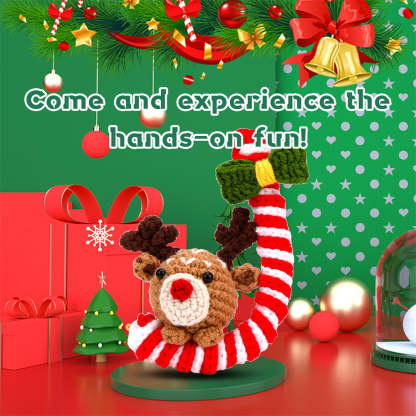 Christmas Crutch Deer DIY Crochet Kit for Beginners with Step-by-Step Video Tutorials Gifts for Adults and Kids