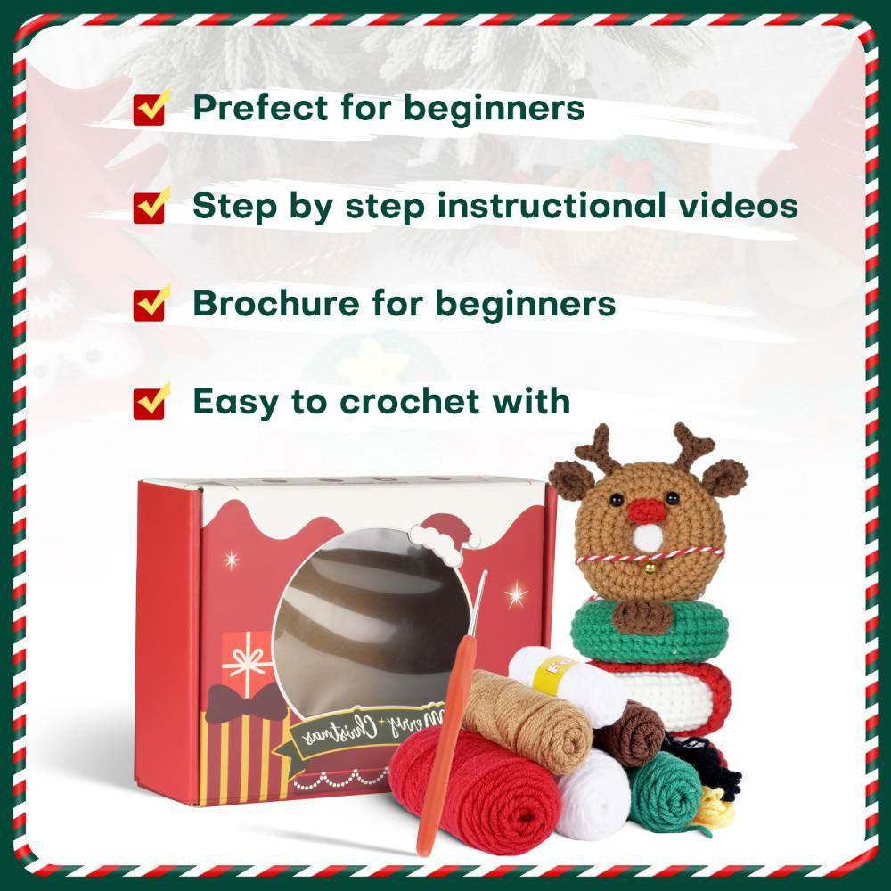 Christmas Donut DIY Crochet Kit for Beginners with Step-by-Step Video Tutorials Gifts for Adults and Kids