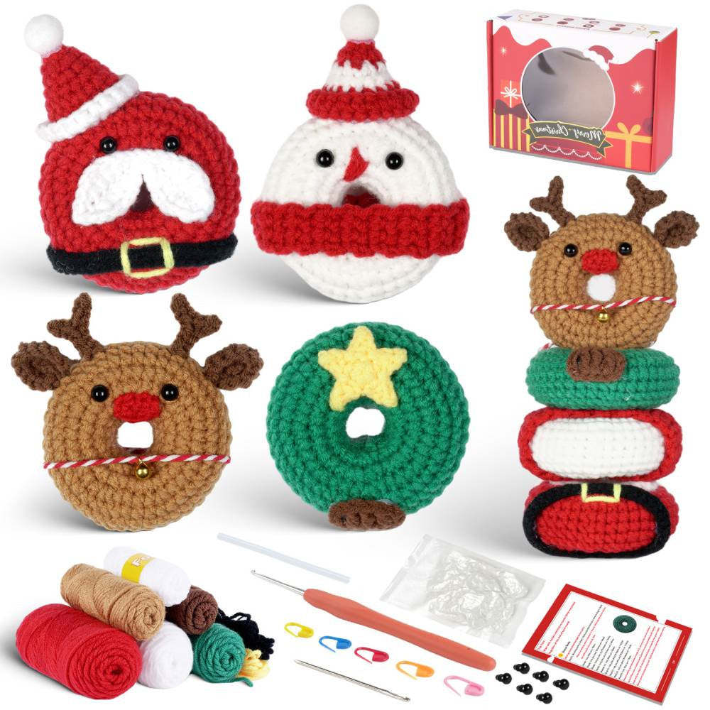 Christmas Donut DIY Crochet Kit for Beginners with Step-by-Step Video