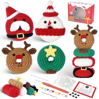 Christmas Donut DIY Crochet Kit for Beginners with Step-by-Step Video Tutorials Gifts for Adults and Kids