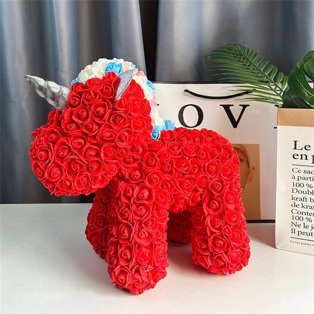 Enchanting Rose Flower Unicorn - Handmade Mythical Beast for Valentine's Day