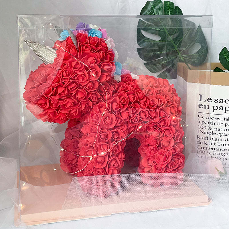 Enchanting Rose Flower Unicorn - Handmade Mythical Beast for Valentine's Day