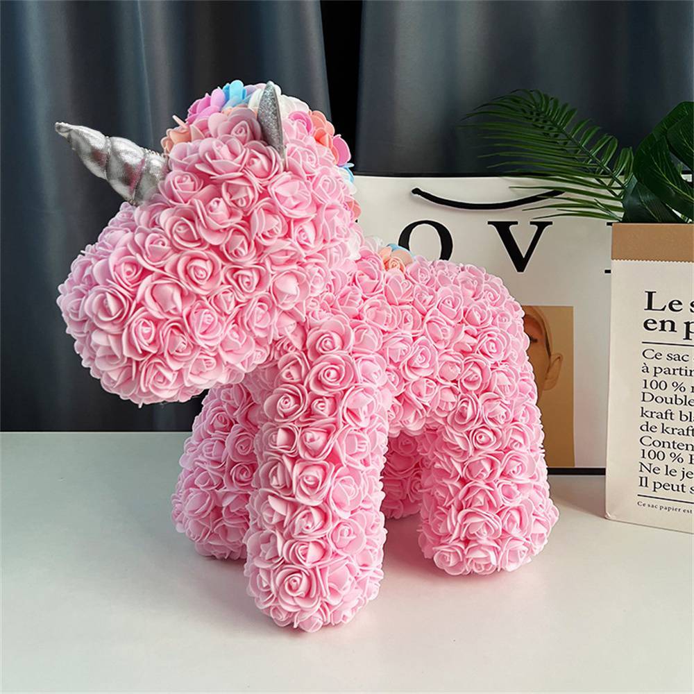 Enchanting Rose Flower Unicorn - Handmade Mythical Beast for Valentine's Day