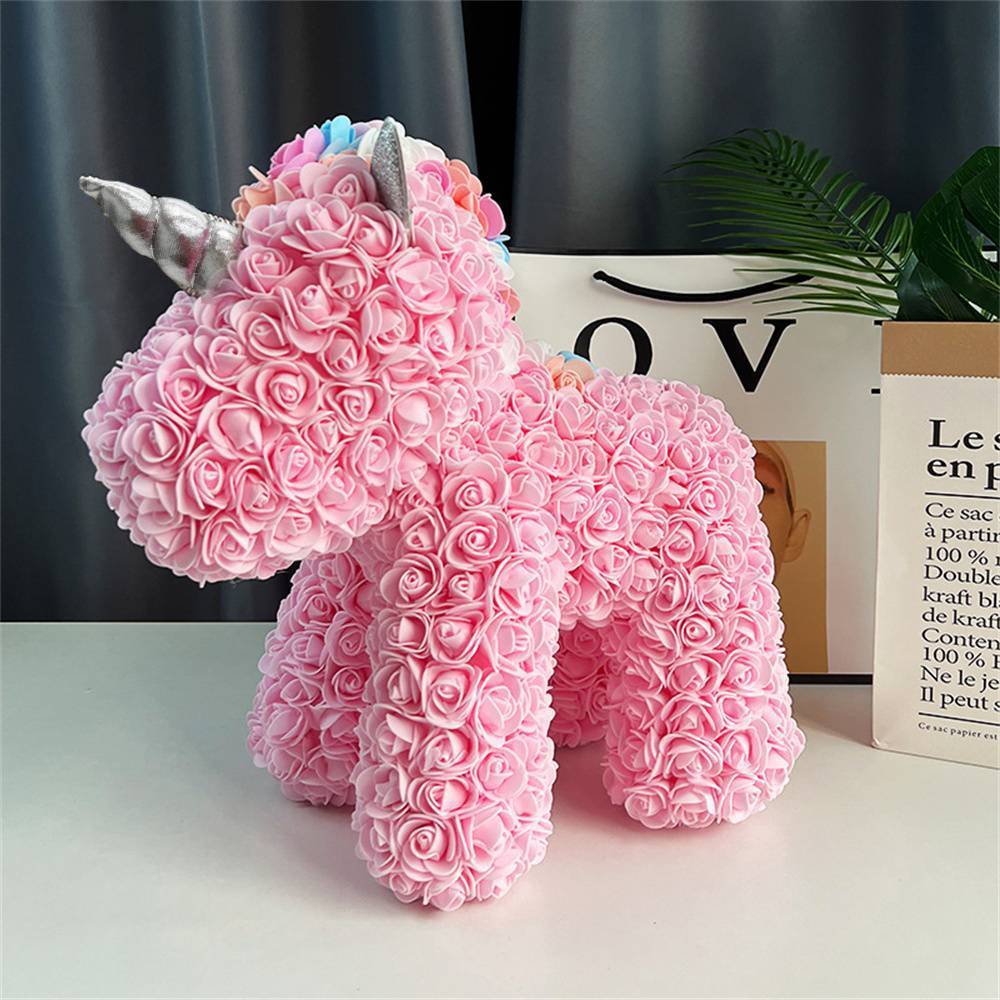 Enchanting Rose Flower Unicorn - Handmade Mythical Beast for Valentine's Day