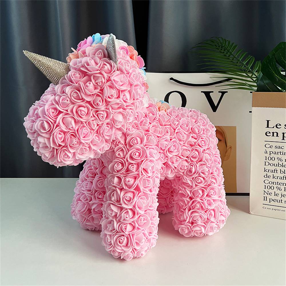 Enchanting Rose Flower Unicorn - Handmade Mythical Beast for Valentine's Day