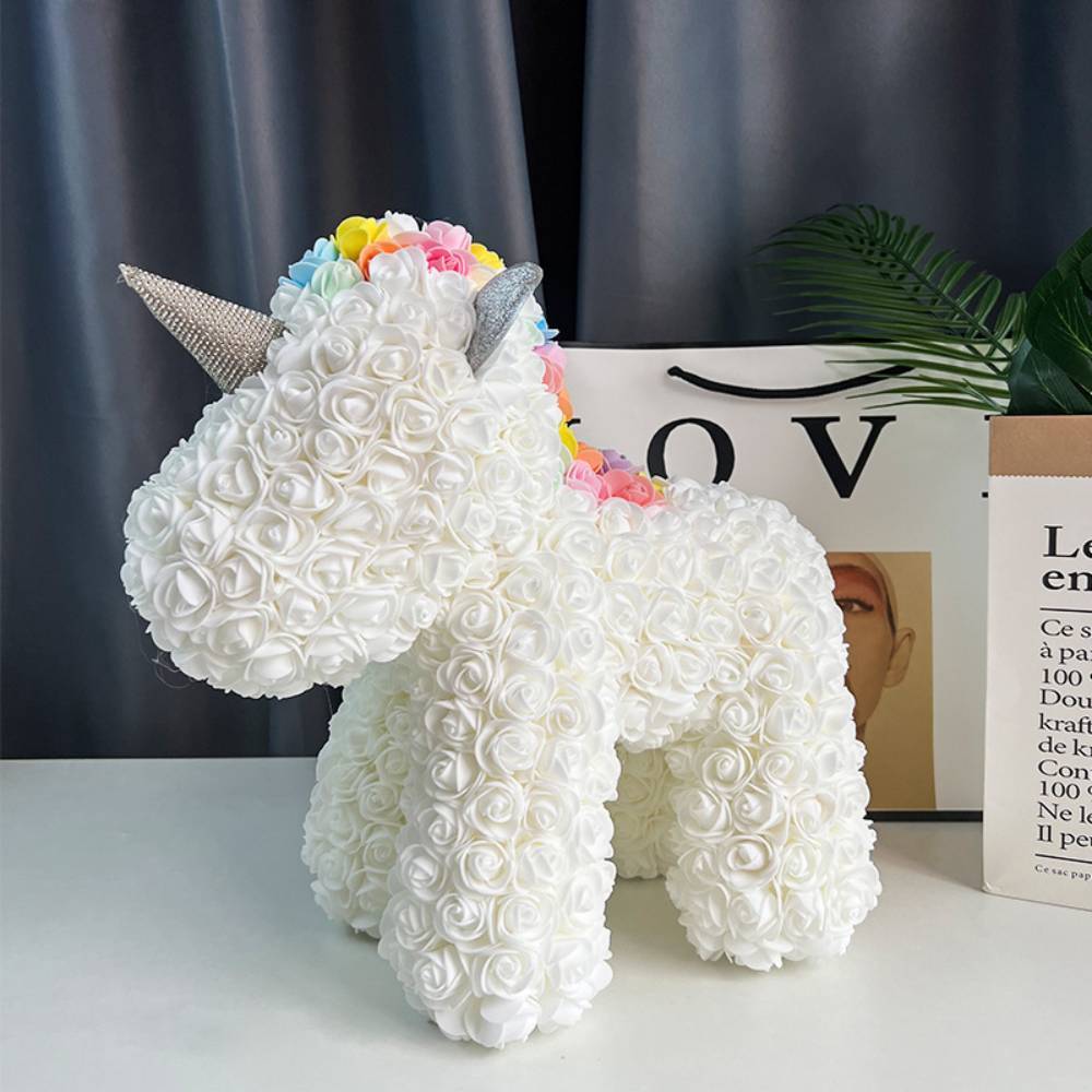 Enchanting Rose Flower Unicorn - Handmade Mythical Beast for Valentine's Day