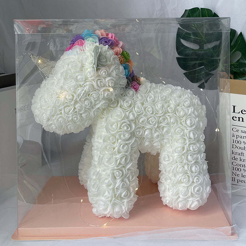 Enchanting Rose Flower Unicorn - Handmade Mythical Beast for Valentine's Day