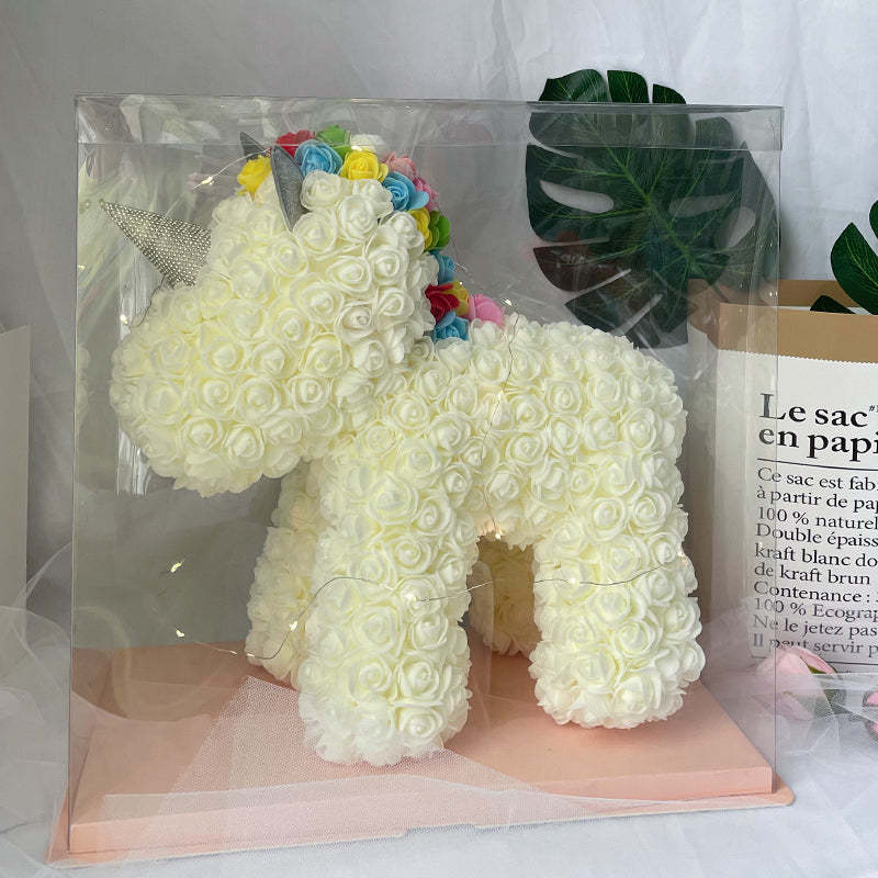 Enchanting Rose Flower Unicorn - Handmade Mythical Beast for Valentine's Day