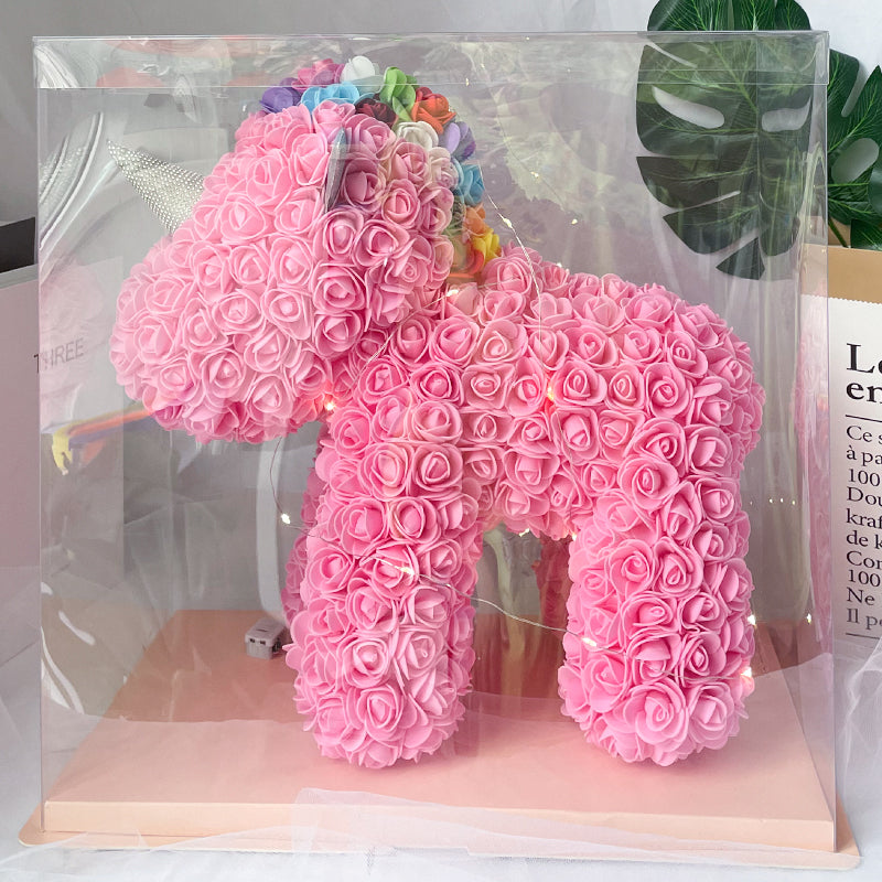 Enchanting Rose Flower Unicorn - Handmade Mythical Beast for Valentine's Day