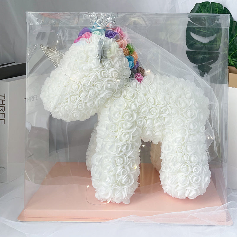 Enchanting Rose Flower Unicorn - Handmade Mythical Beast for Valentine's Day