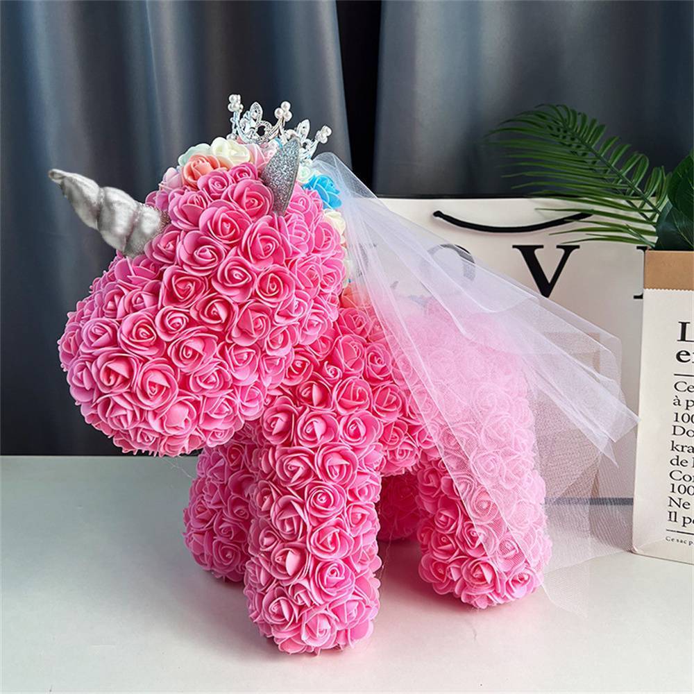 Enchanting Rose Flower Unicorn - Handmade Mythical Beast for Valentine's Day